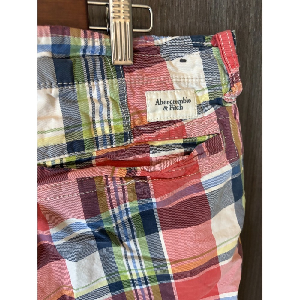 Abercrombie & Fitch Chino Shorts Mens 36 Multicolor 100% Cotton Plaid Button Fly - Picture 11 of 12